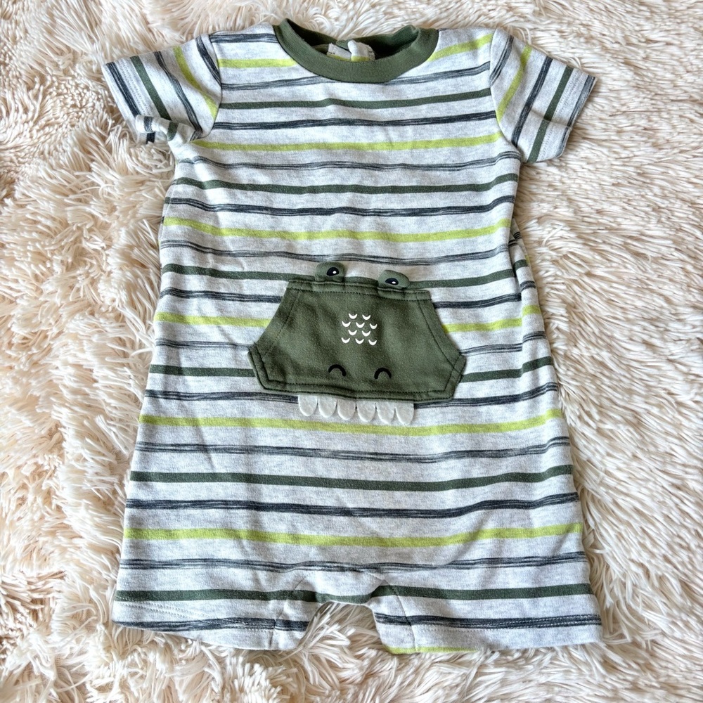 Kids Headquarters Striped Alligator Romper 24months